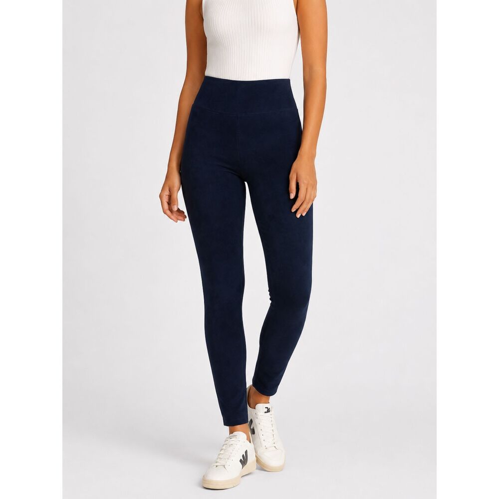 Spanx Faux Suede Leggings Women’s Size Medium Navy Pull-On High Rise Slim Pants